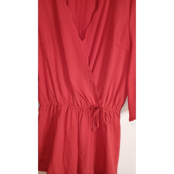 Umgee Red Scallop Wrap Romper Bell Sleeve‎ Elastic Waist Boho Chic Size Small - Picture 3 of 15